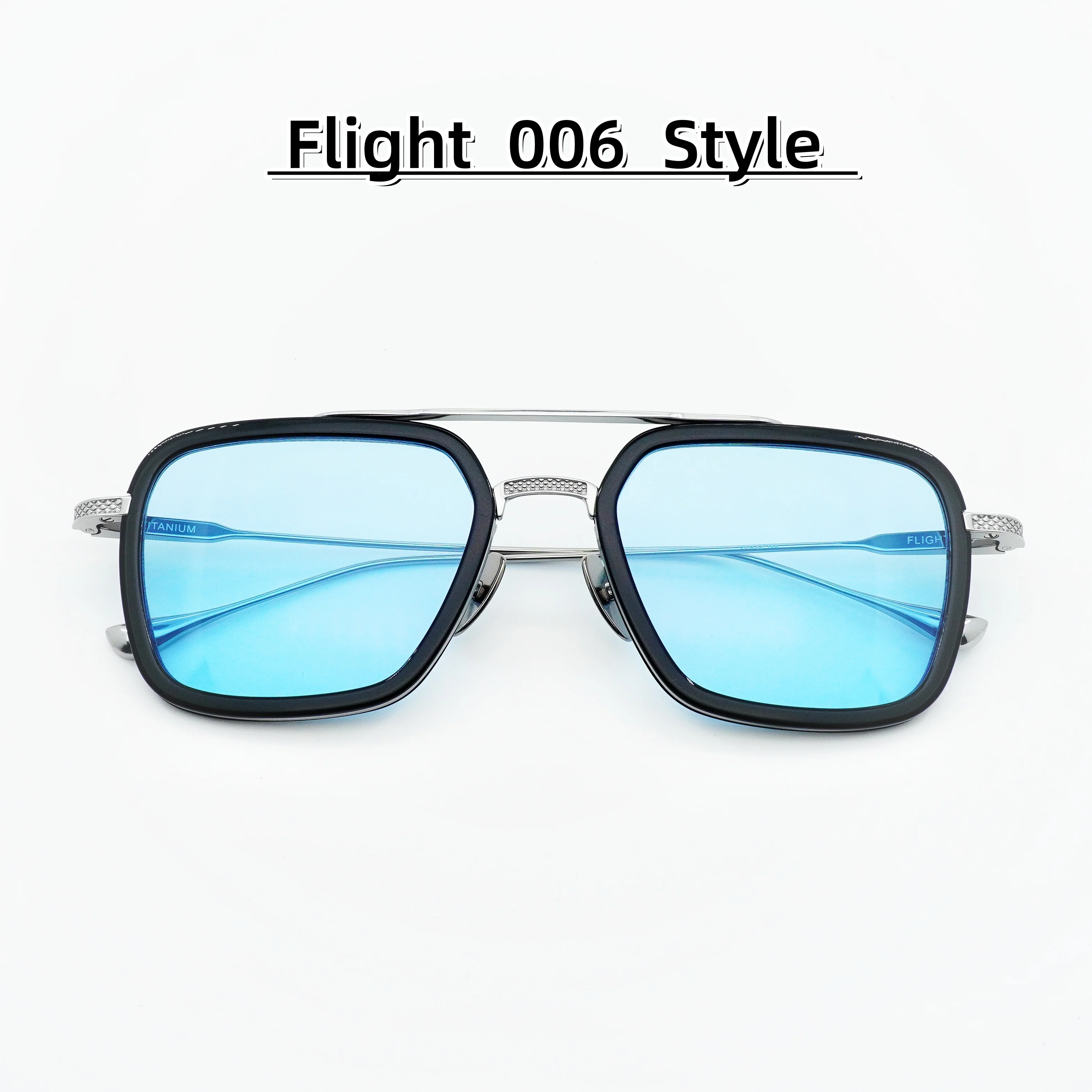 Flight 006 Dita Style Luxury Square Double Bridge Blue Sunglasses, Titanium Frame Unisex UV Protection Outdoor Driving Eyewear