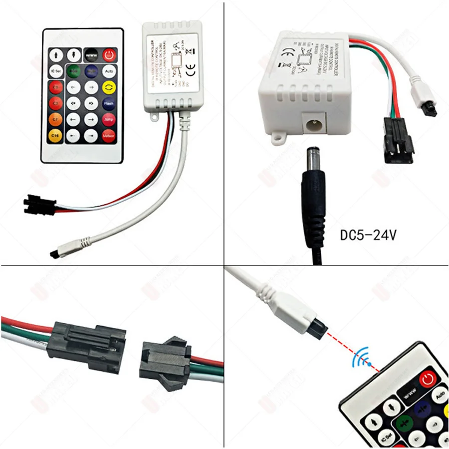 24Key DC 12 V IR Remote DC 12V LED Controller WS2812B WS2811 Output Port Connectors For SMD 3528 5050 LED Strip Light