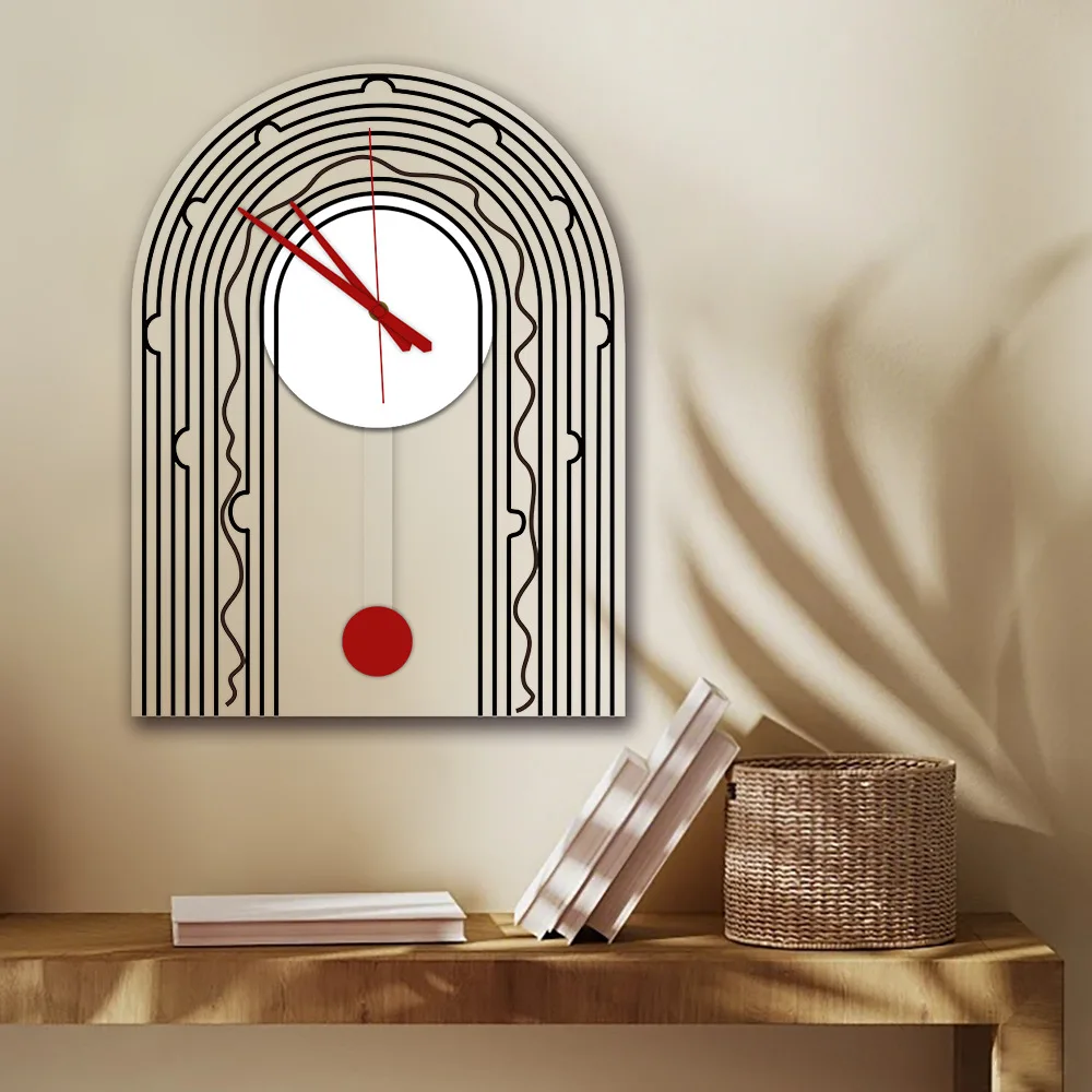 ساعة حائط مخططة كريمي بسيطة وبوهيمية مبتكرة - زخرفة ديكور متأرجحة لغرفة المعيشة وغرفة النوم وديكور المنزل