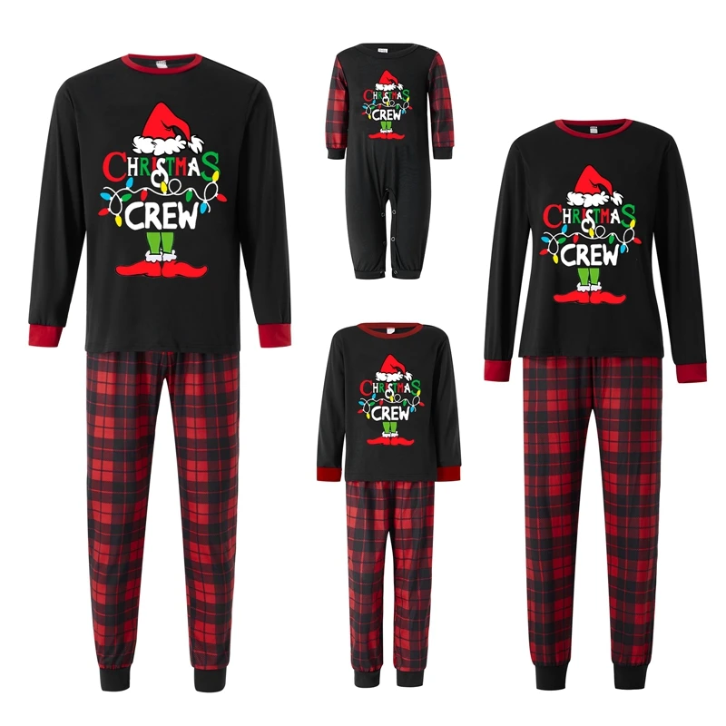 Festive Matching Family Christmas Pajamas Set with Long Sleeve Tops and Plaid Pants - Cozy Winter Loungewear for the Holidays