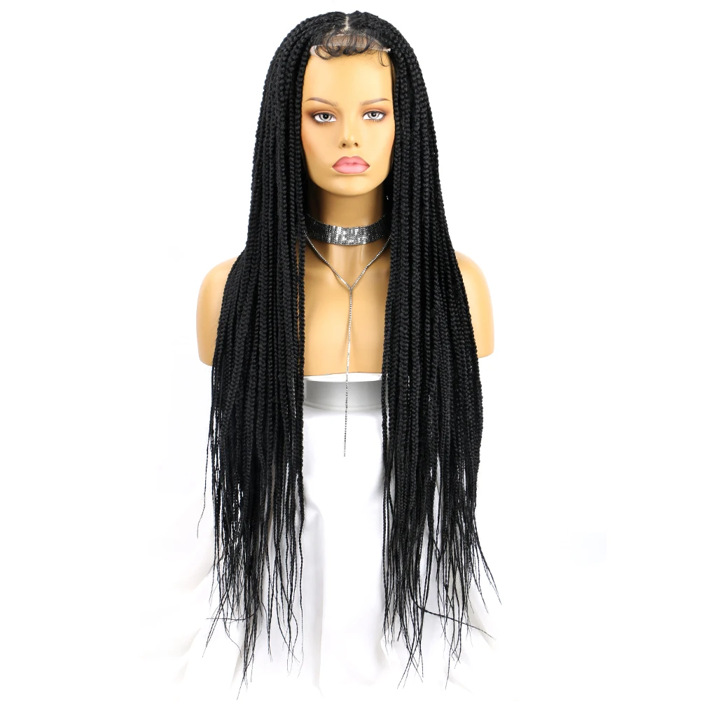 Synthetic Box Braids Crochet Lace Wig Long Straight Braided Hair Wigs 32 Inch Ombre Synthetic Box Braids Wig Low Temperature Wig