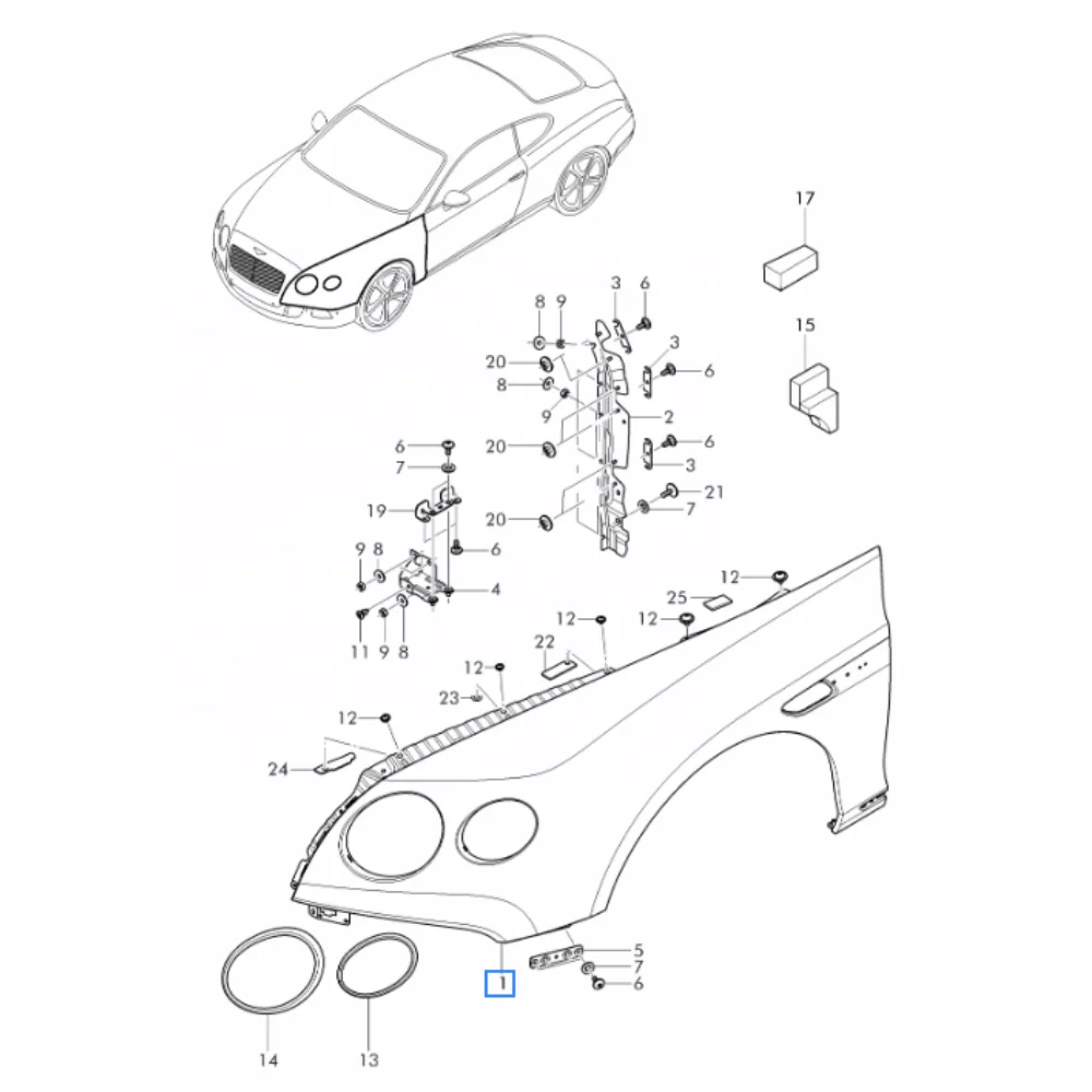 For GT Original Used Front Left & Right Fender OEM 3W8821021BA 3W8821022BA for 2012-2017 Continental Convertible Replacement