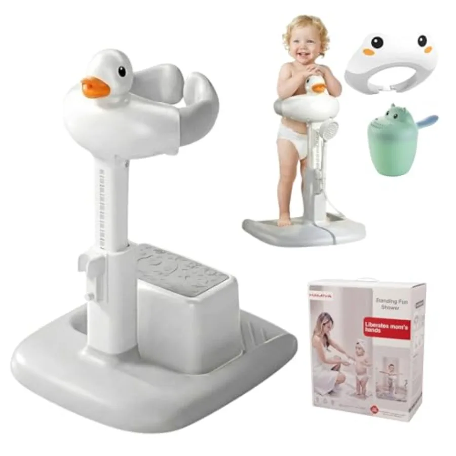 

Baby Bath Stand with Built-in Seat - Duck Design - Anti-Slip Base - Baby Shower Stand for Sitting or Standing Gray