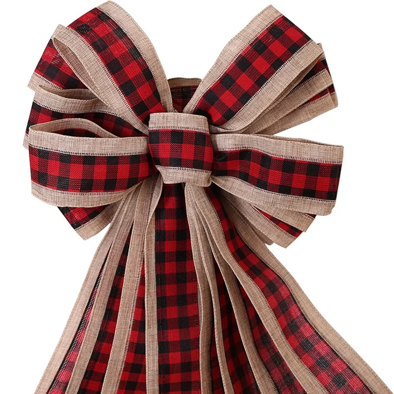 New-Large Red Bows With Edge And Long Streamers, Christmas Wreath Bows For Xmas Tree Handmade Holiday Party Decorations