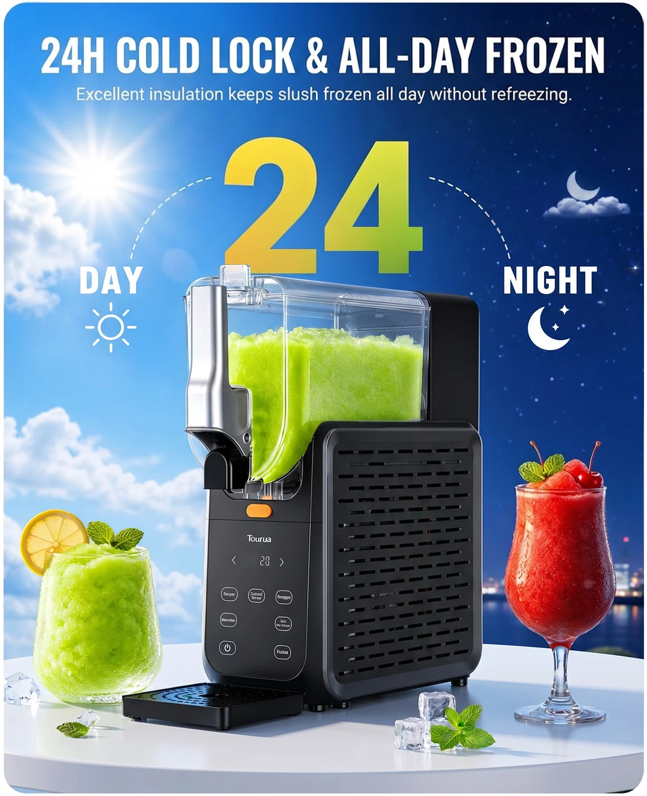 Image of 2,8L Slush-Maschine, 5 voreingestellte Betriebsmodi, 15 Minuten Schnellgefrier-Slushie-Maker mit 24-Stunden-Kältespeicherung, automatischer Selbstreinigung und präziser Temperaturregelung, für Slush,