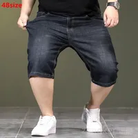 Summer thin large size High-waisted denim shorts deep crotch loose middle-aged man 7-point middle trousers black shorts for men