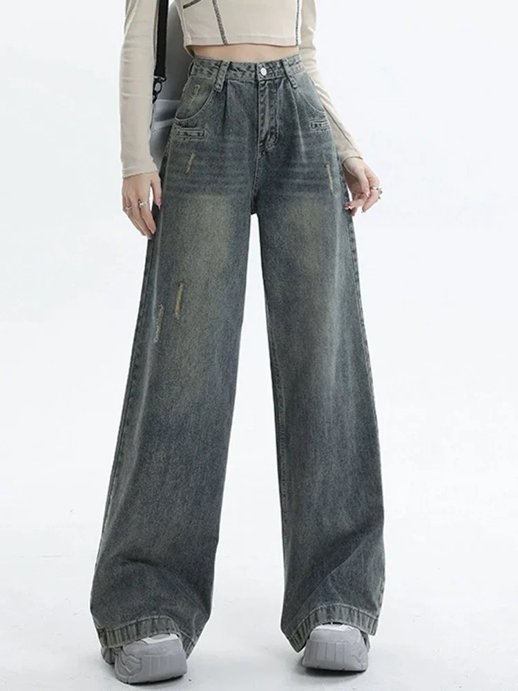 

American Vintage Simple Straight Wide-leg Jeans Women Summer New Classic High Waist Loose Full Length Street Casual Female Jeans
