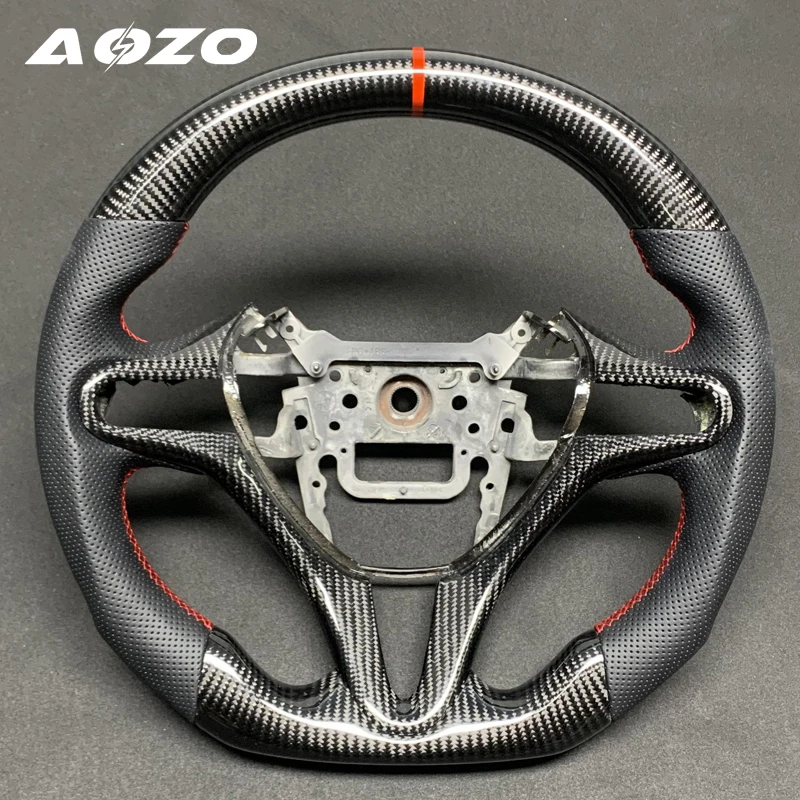 Customized Carbon Fiber Steering Wheel For Honda Civic 8TH GEN 2006-2012 FIT City Black Perforated Leather