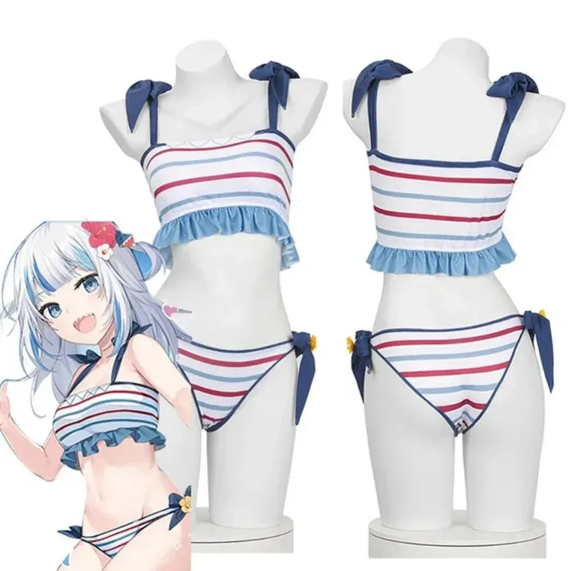 Una familia amorosa Anime Virtual YouTuber Gawr Gura Cosplay disfraz Sexy encantador Bikini pecho envoltura tocado Little Sha nuevo 2025