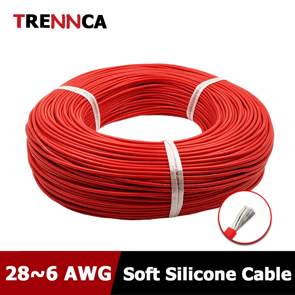 Super Soft Silicone Cable 1-20M High Temperature  Flexible Copper 28-6AWG Flexible Tin-plated Copper Red Wire ROHS