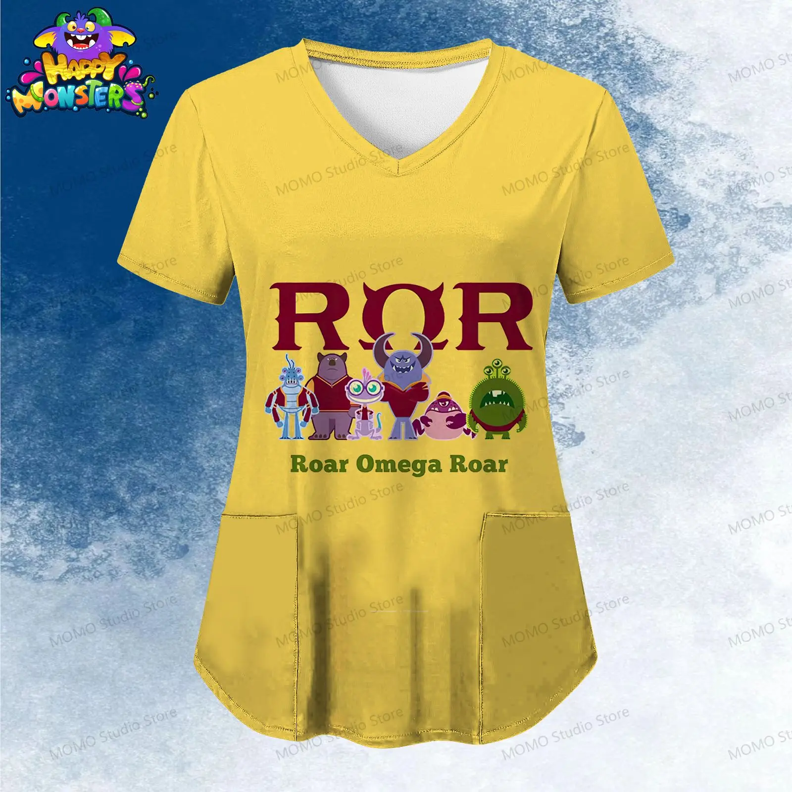 

Pocket Disney Monsters Inc. Women's V Neck Nurse Uniform T-Shirt Short Sleeve Tee Y2k Woman Clothing Kawaii Tops 2024 S-2XL 2024