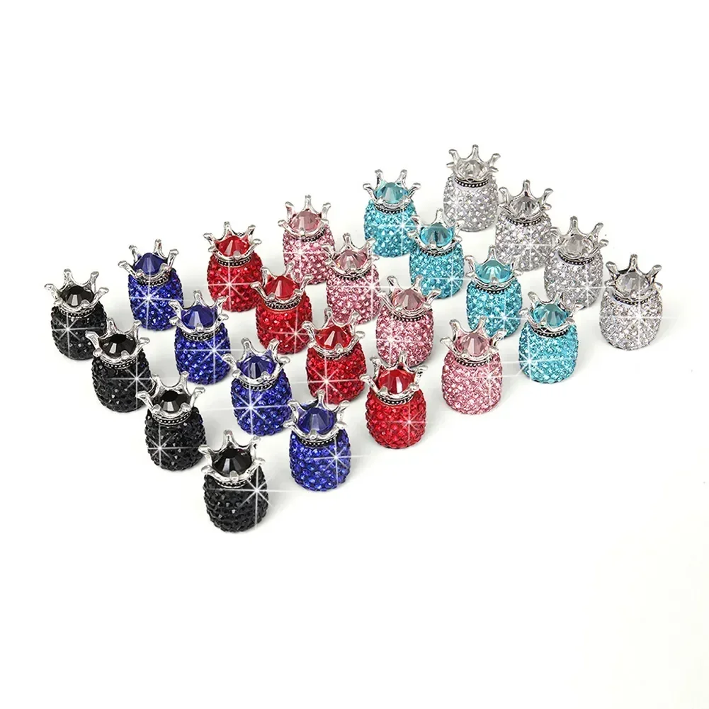 4Pcs Crown Bling Diamond Crystal Wheel Caps Rhinestone Clay ABS Car Tires Valves Tyre Stem Air Valve Caps Airtight Cover Bling