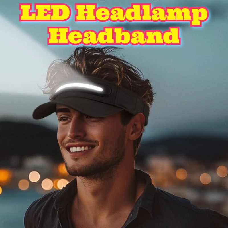 

LED Headlamp Headband Rechargeable USB Lighted Sun Visor Outdoor Night Running Jogging Hiking Adventure Adjustable Safety Light
