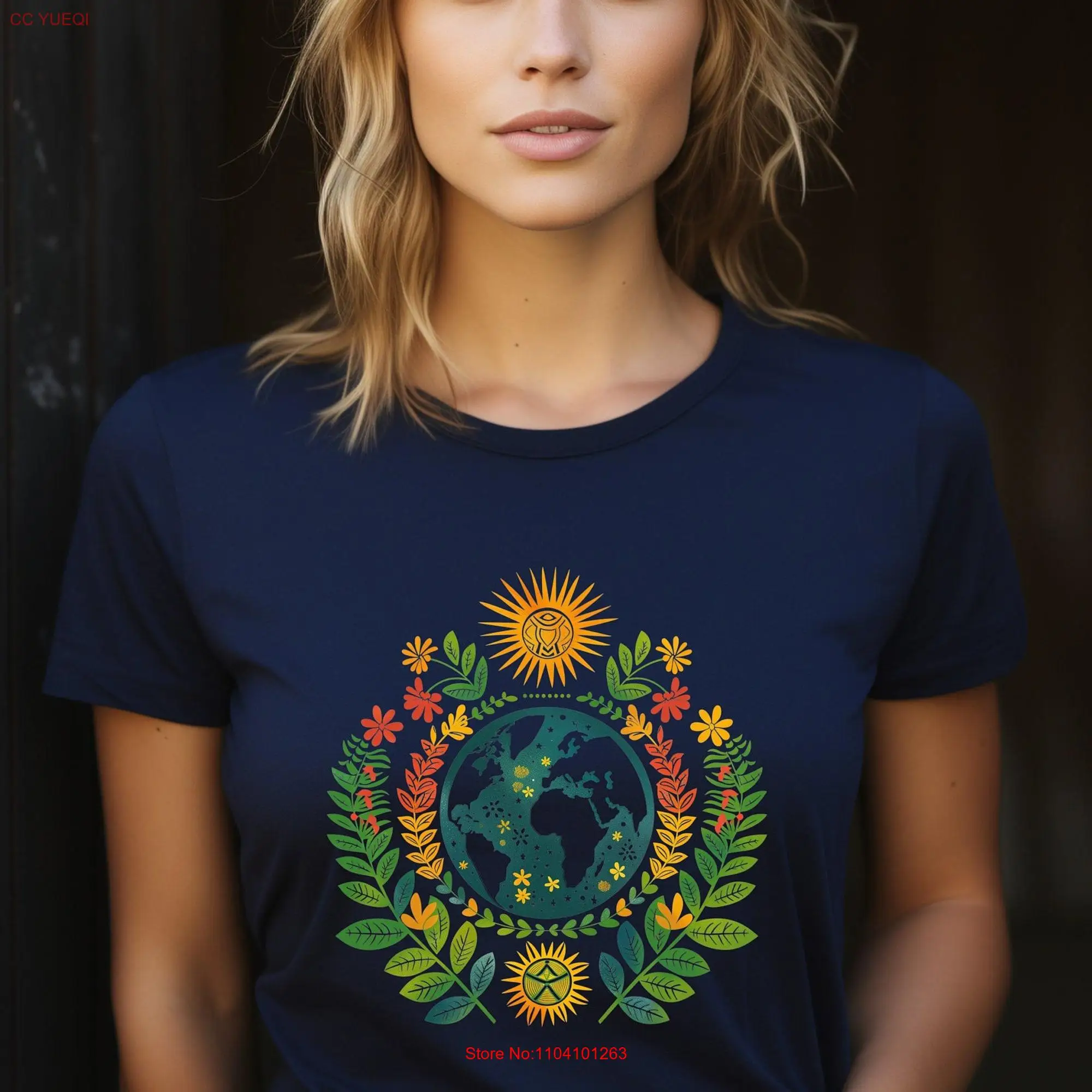 Earth Day  T Shirt Globe World Flowers tee Sunshine long or short sleeves