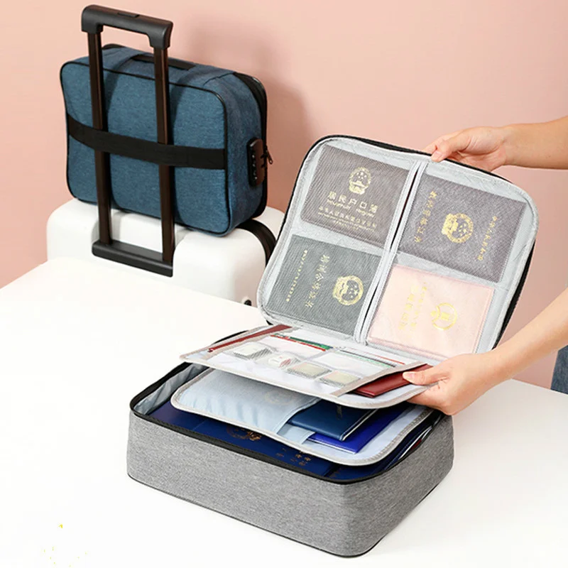 

Large Capacity Multi-layer Document Tickets Storage Bag Certificate File Organizer Case Home Travel Passport Cards Bag with Lock