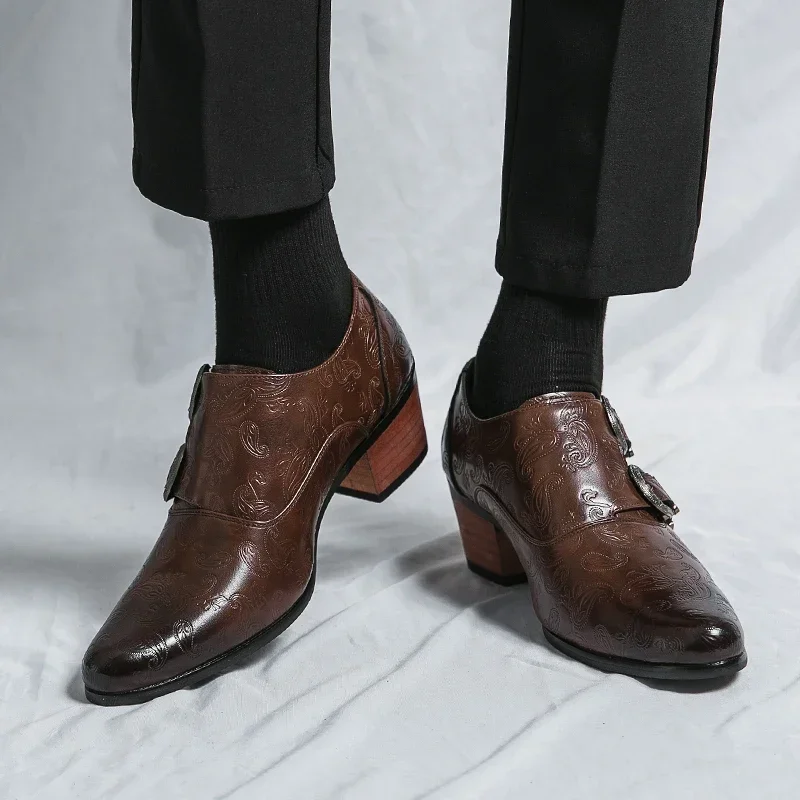 Chaussures à Talons Hauts en Cuir Décontractées pour Homme, Mocassins à Lanières, Assortis avec Tout, Nouvelle Collection