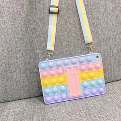 For Samsung Galaxy Tab 3 Lite 7.0 inch SM-T110 SM-T113 SM-T116 Tablet Case Rainbow Bubble Kids Silicon Stand Cover Funda + Strap