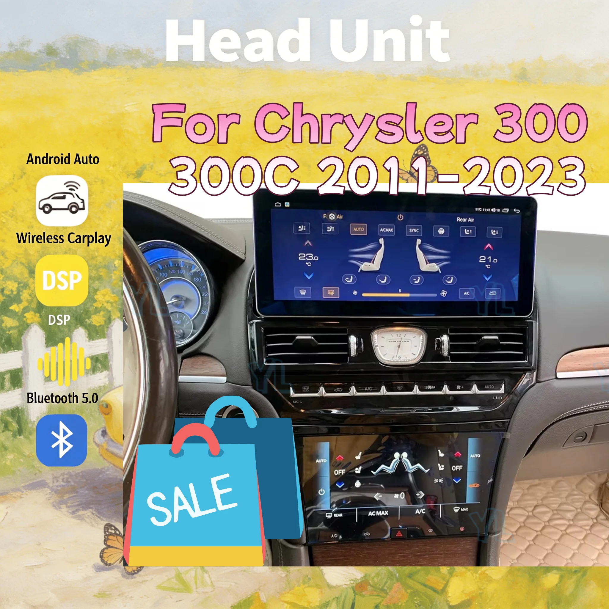 Car Radio 12.3 +9.66 Inch Touch screen Android 14 For Chrysler 300 300C 2011-2017 Multimedia Video Stereo Auto GPS Navi Carplay