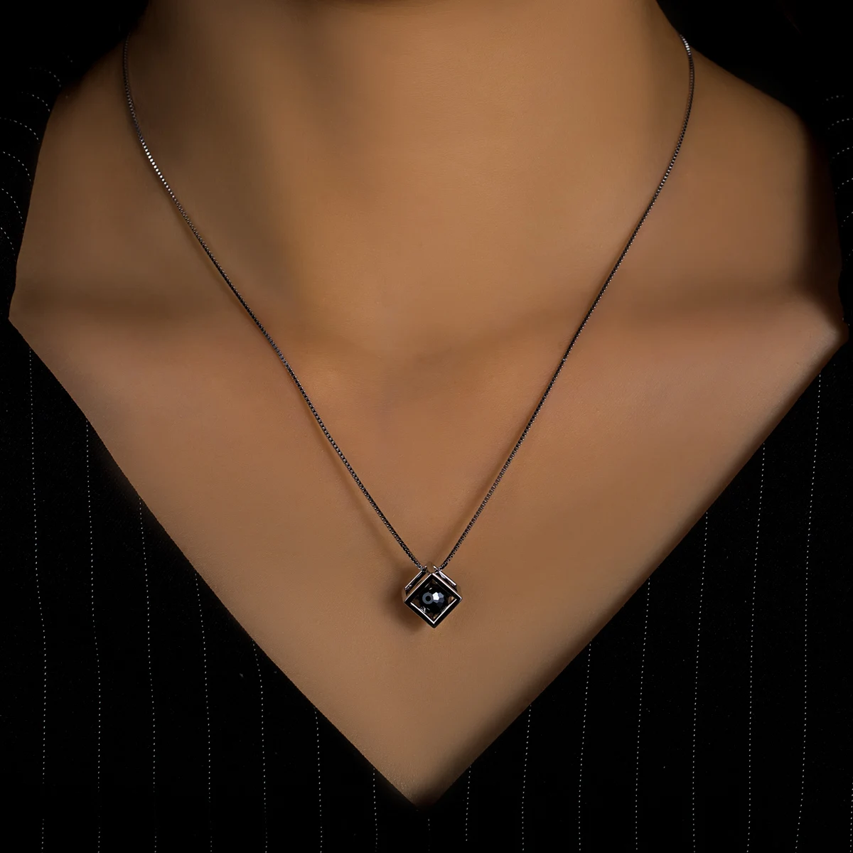 AnuJewel 8mm 4ct Spherical Cut Black Moissanite Classic Pendant Necklace 925 Sterling Silver Anniversary Jewelry Gift for Women