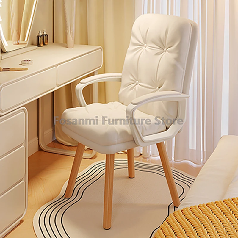 

Modern Office Computer Chair with Wooden Legs Elegant Home Vanity Chairs Ergonomic Double-padded Seat Backrest Soft Gaming Chair