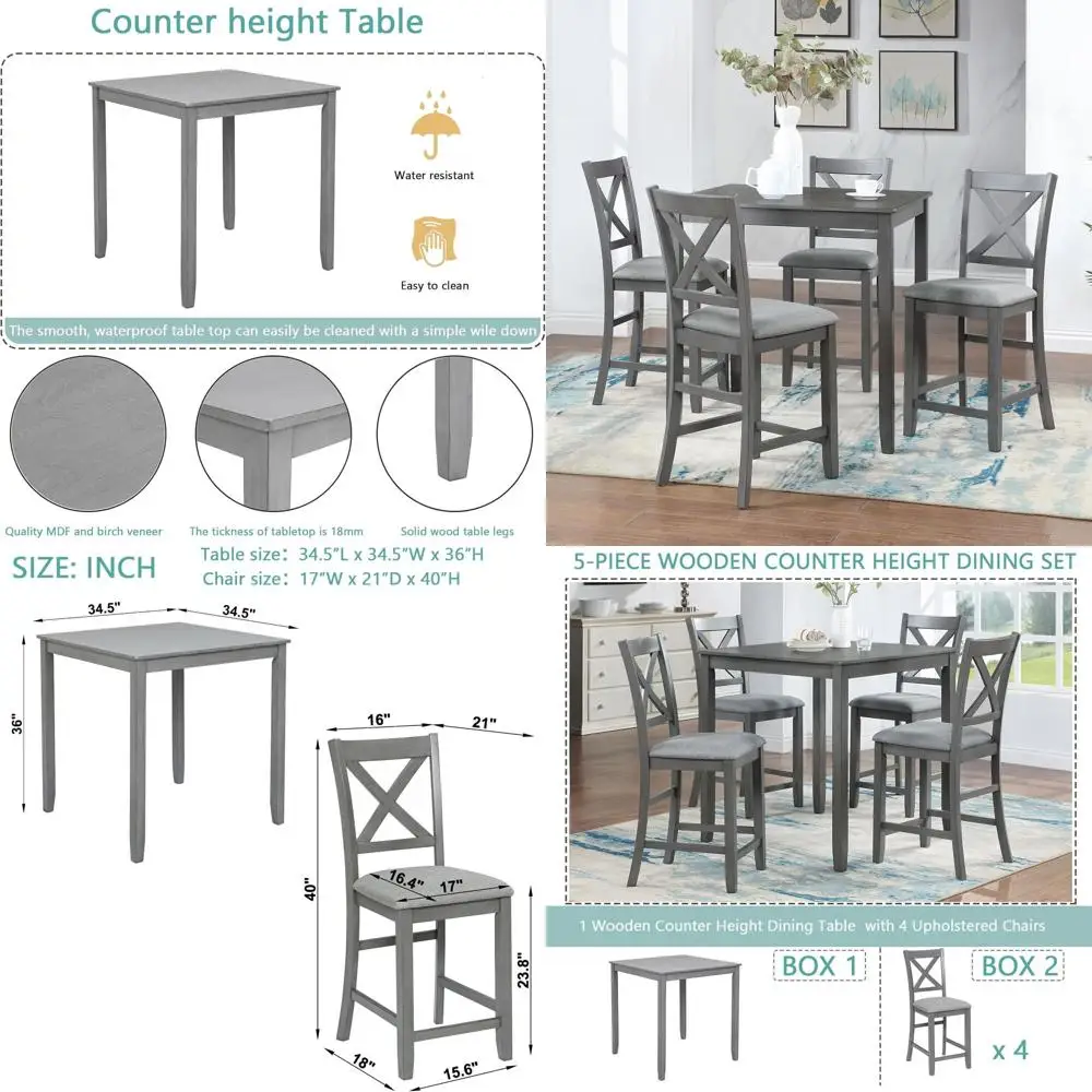 

Обеденный стол на 5 персон с 4 мягкими стульями в стиле фермерского дома для кухни, столовой, дома