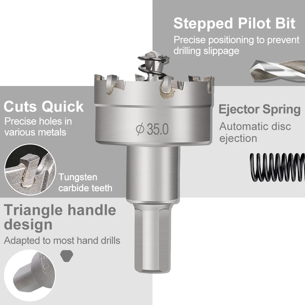 16-65mm Tungsten Carbide Drill Bit 1pc TCT Hole Saw for Stainless Steel Plate Iron Metal Drilling Cutting Hole Cutter Drill