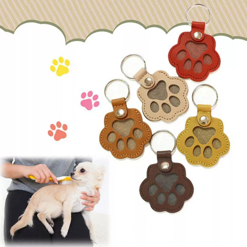 

Leather Memorial Pet Hair Storage Bag Cat Paw Print Shaped Card Holder Keychain Handmade Multifunctional Portable Keychain