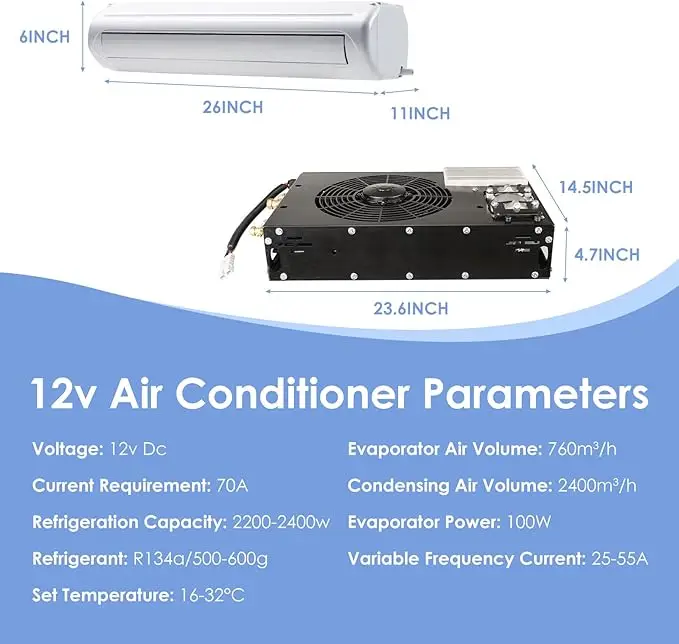 TELCOOL 12V Air Conditioner, Ultra-thin Bottom RV AC Unit/Silent DC Air Conditioner Use for RVs, Trucks, Campers, Trailers, Vans view 3