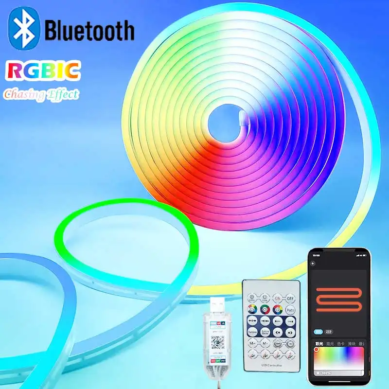 RGBIC Neon Strip Light Bluetooth Neon Led Strip Lights Smart 1M 2M 3M 5M Wodoodporna taśma RGBIC Flex Led Tape Music Sync