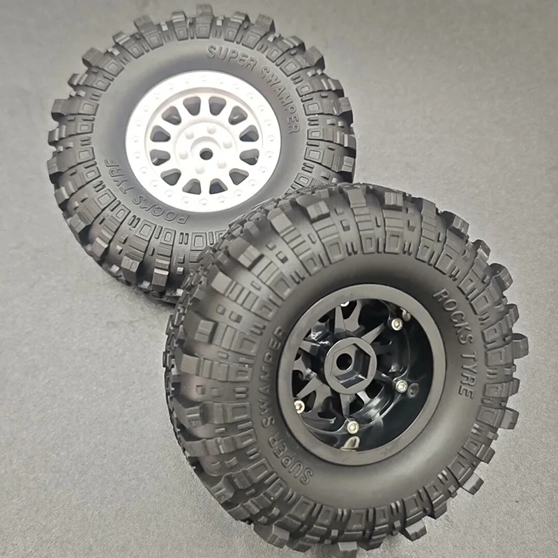 Rodas simuladas de 1.9 polegadas, 2 peças, material de nylon, rodas de travamento, cubo e pneus de borracha para carro crawler 1/10 rc, peças de atualização traxxas