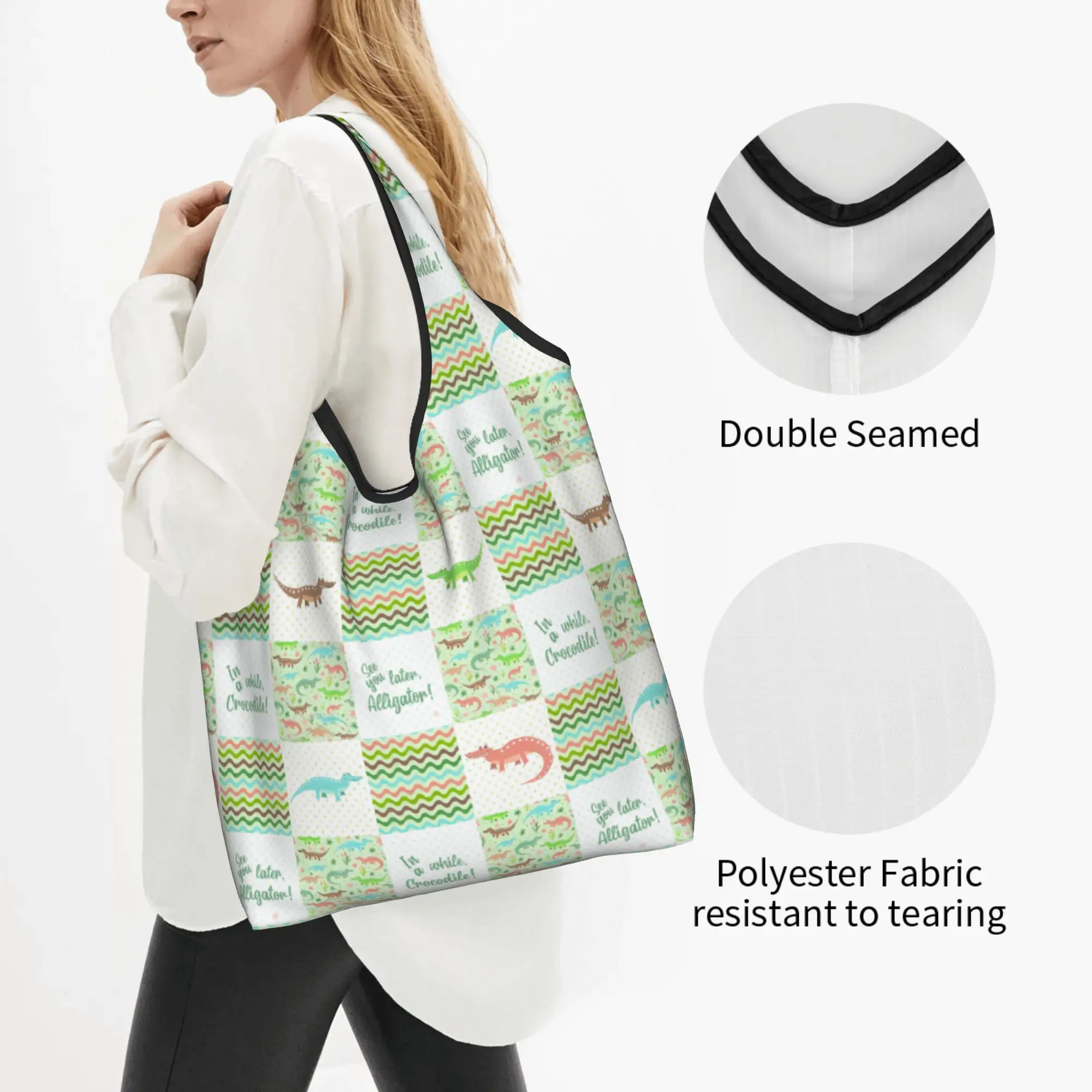 Alligators Animal Reptile   Groceries Tote Shopping Bags Women Custom Crocodile Animal Reptile   Shoulder Shopper Bags  Handbags