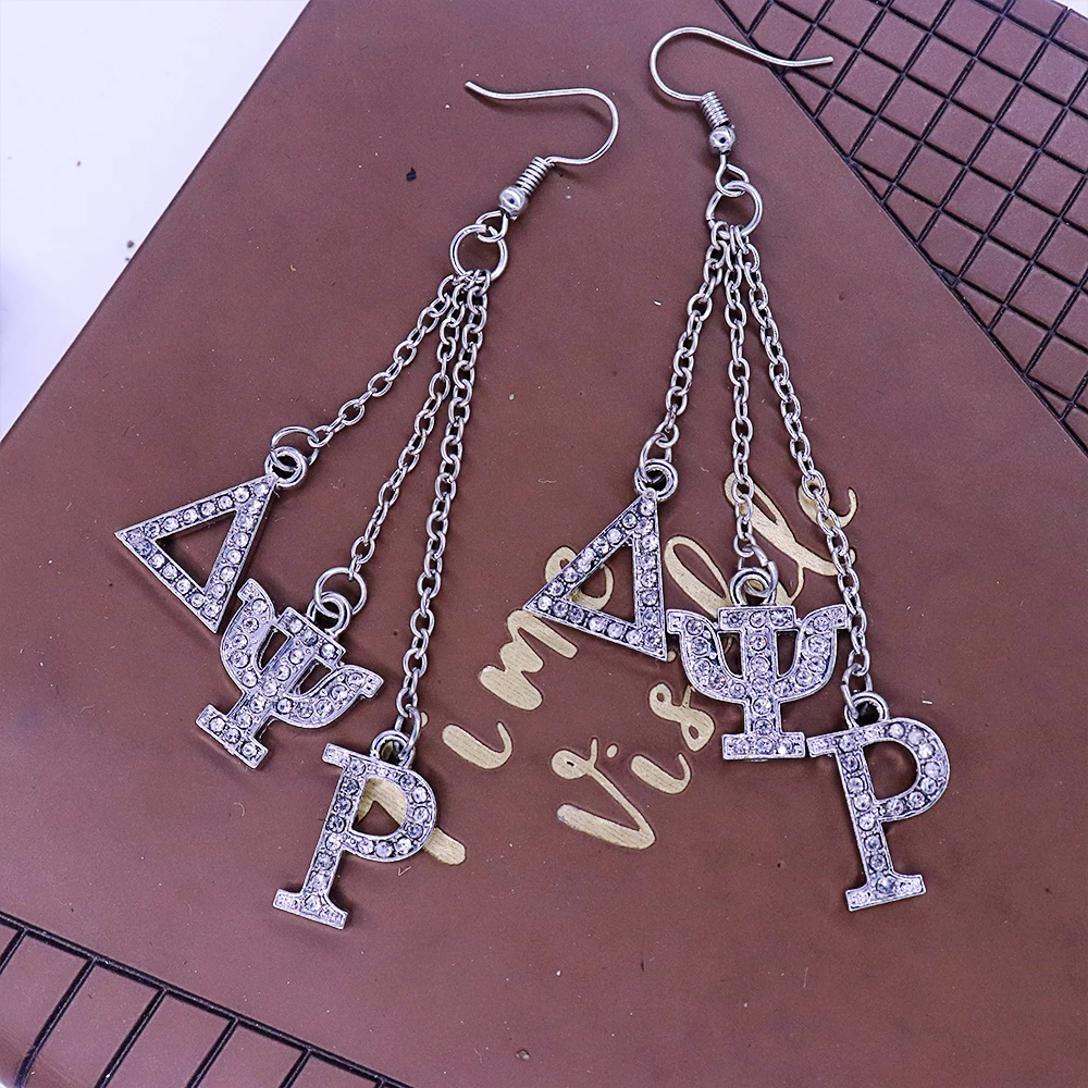 Personalized Custom Sparking Rhinestone Greek Letters Delta Psi Rho Earrings Sorority Women Jewelry Gifts