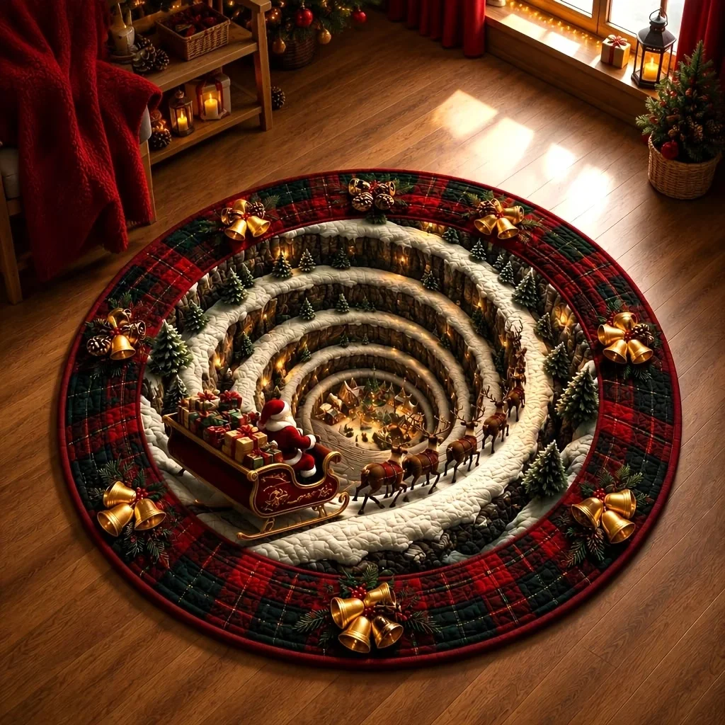 Writing Santa Claus Christmas Desk 3D Round Rug Patio Office Dining Room Home Decor Front Door Back Door Doormat Floor Mat