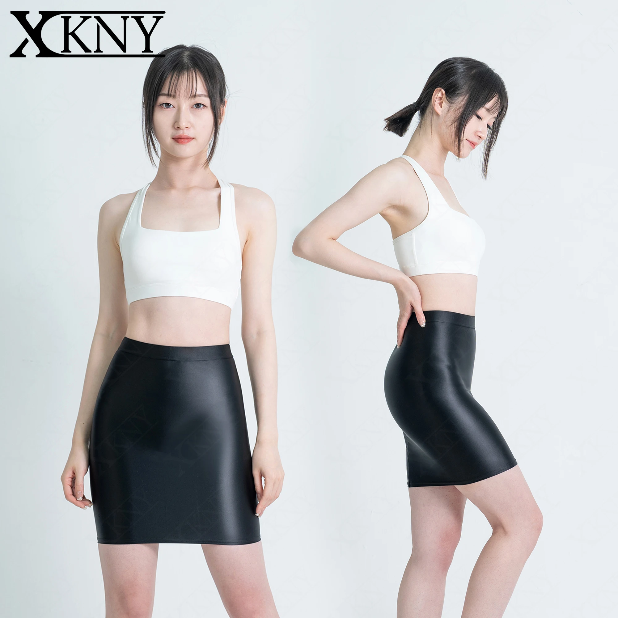 XCKNY Satin Glossy Skirt Sexy Hip Wrap One Step Skirt Elastic Silk Smooth Half Body Short Skirt Silk Glossy Mid Skirt