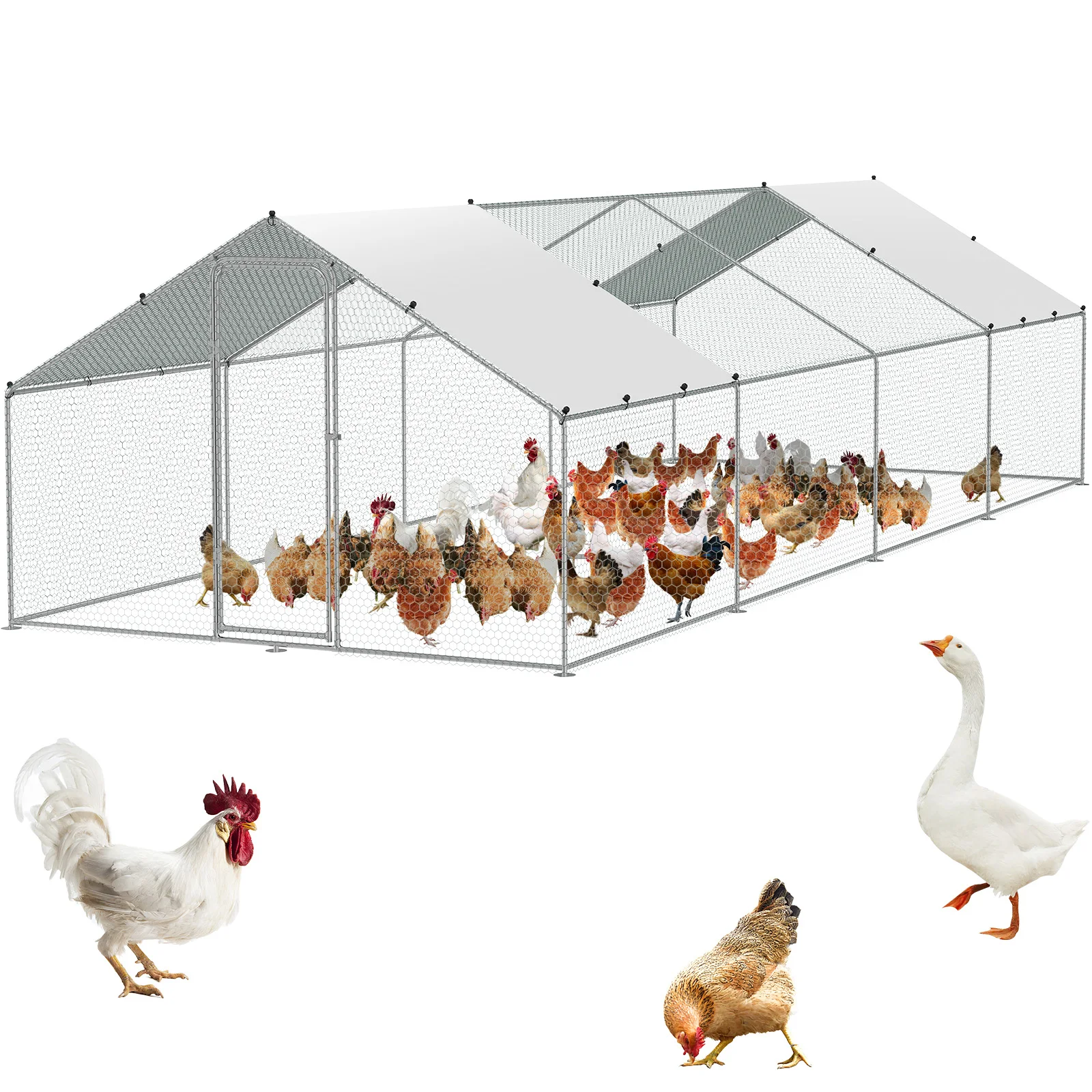 VEVOR Large Metal Chicken Coop Walk-in Chicken Runs for Yard Spire Hen for Outdoor Backyard Farm Duck Rabbit Cage Poultry Pen