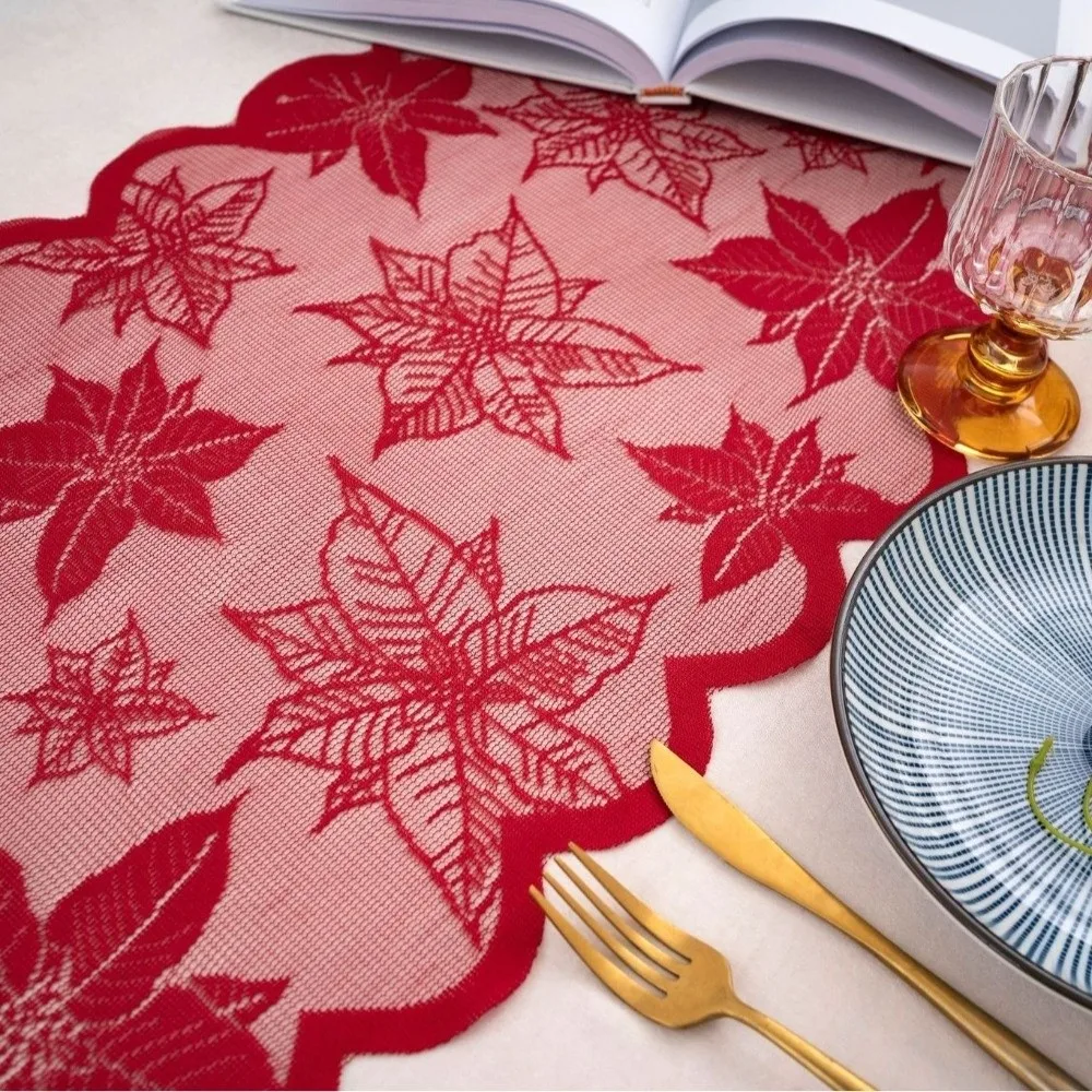 Luxury Maple Leaf Christmas Tree Table Runner Flower Long Christmas Table Flag Desk Decor Jacquard Xmas Tablecloth Christmas