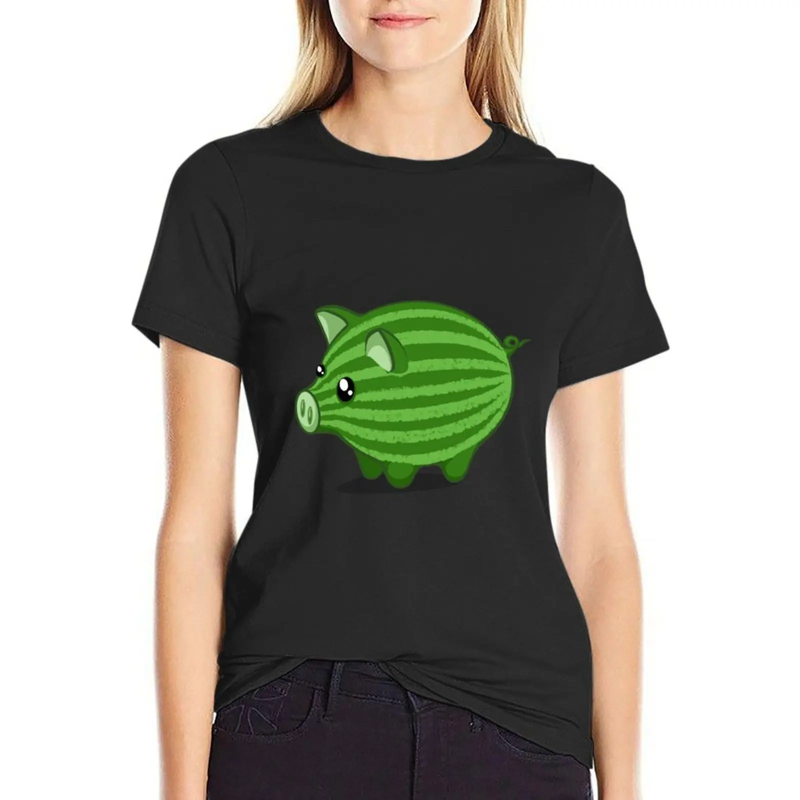 

Pig Watermelon T-Shirt female Short sleeve tee graphic t-shirts for Women