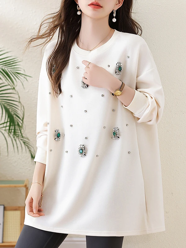 Felpa lunga Sve Crew Ne dalla vestibilità ampia, casual, versatile, di media lunghezza, per donna taglie forti, primavera, nuova, comoda