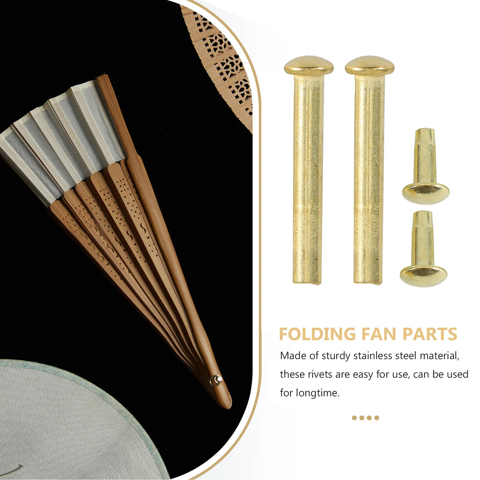 

2 set Fan Nails Shaft Rivets Nuts For Folding Handheld Bamboo Paper Fans Stainless Steel Repairing Kit Fan Accessories