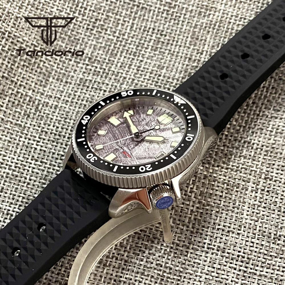 Tandorio 37mm NH35A Dive Automatic Watch for Men Ladies Luminous Meteorite Pattern Dial Sapphire Glass Ceramic Bezel Date Rubber