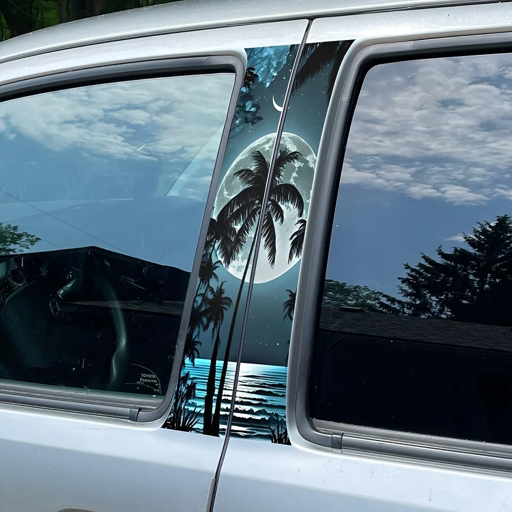 

Two moon coconut tree stickers, easy to tear and easy to stick B-pillar protective stickers, car B-pillar decorative stickers