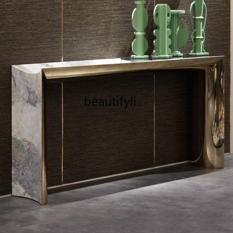 D178  Light Luxury Italian Minimalist Marble Entrance Cabinet Modern Simple Stainless Steel Entrance End View Entrance Platform