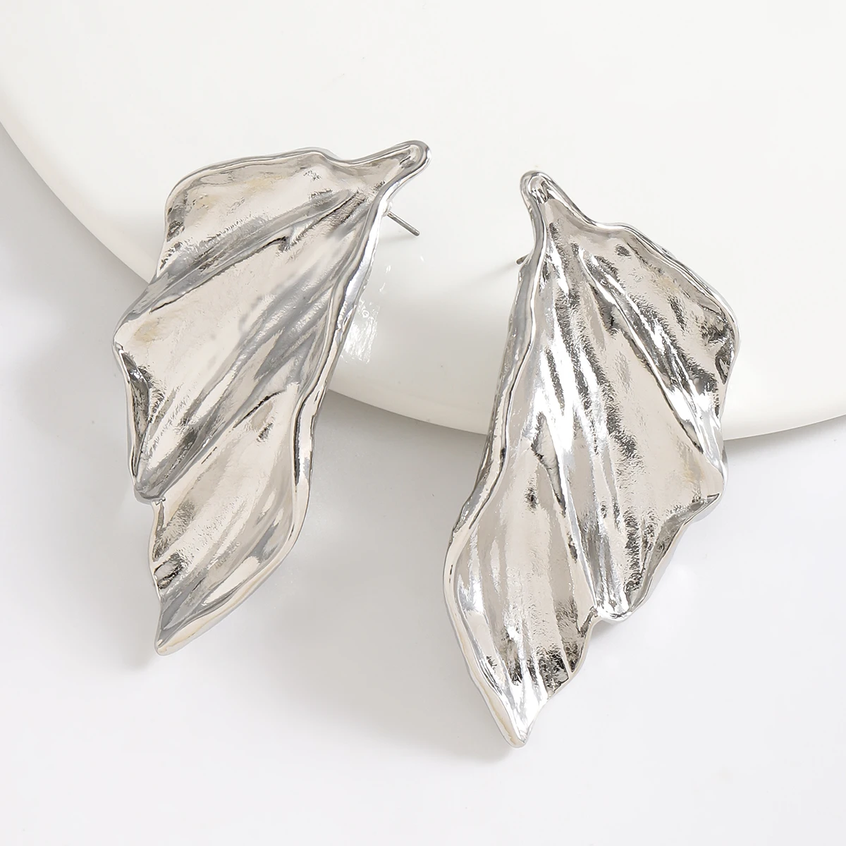 ZA 2024 New Golden/Silvery Retro Metal Leaf Earrings,Luxury Jewelry Women Accessories