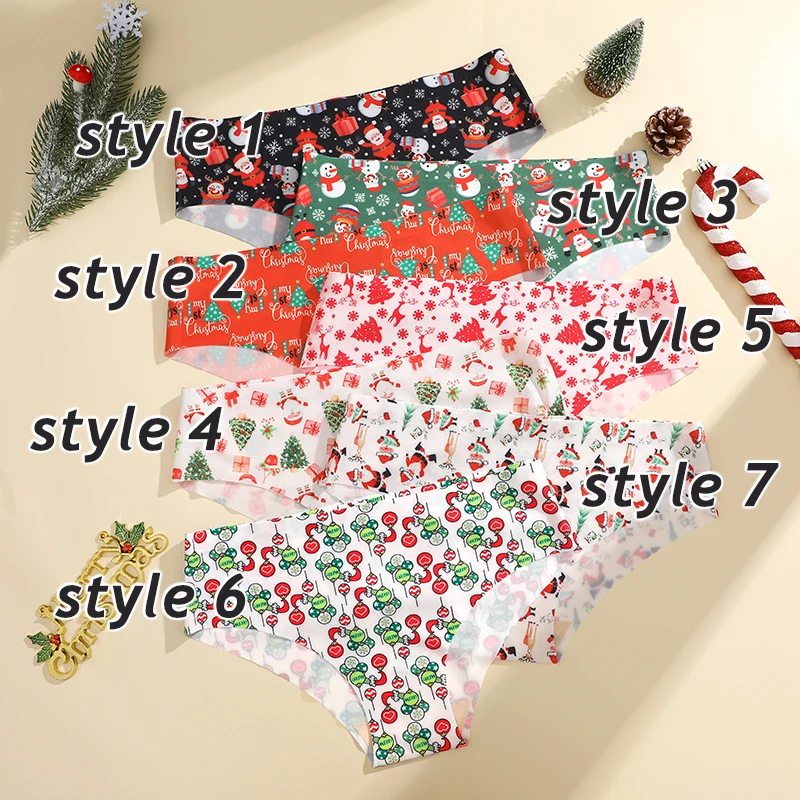 3PCS/Set Women\'s Christmas Briefs Sexy Low Rise Panties Comfortable Female Underwear Santa Claus Gifts Happy New Years Lingerie