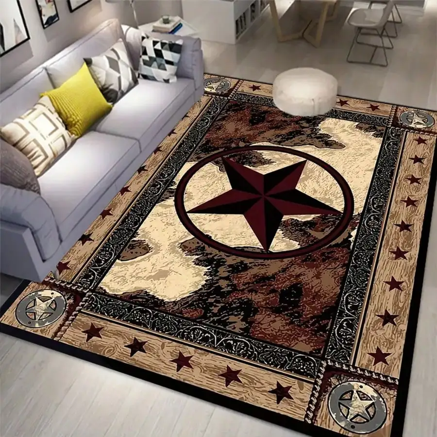 

1 шт. ретро ковер с пятиконечной звездой, противоскользящий, не осыпающийся, устойчивый к пятнам ковер, подходит для гостиной
