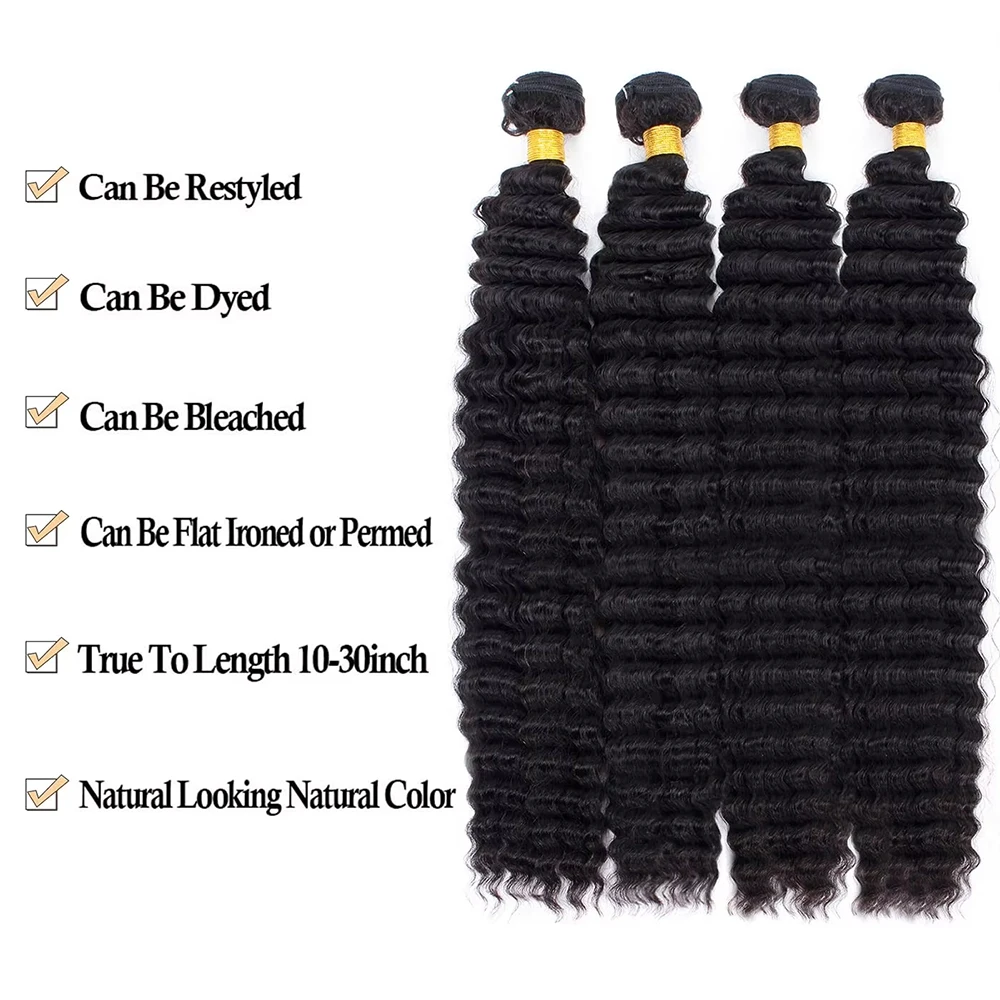 26 28 30 32 Polegada onda profunda feixes de cabelo humano cabelo encaracolado tecelagem brasileira natural remy 100% cabelo humano onda profunda pacote de cabelo