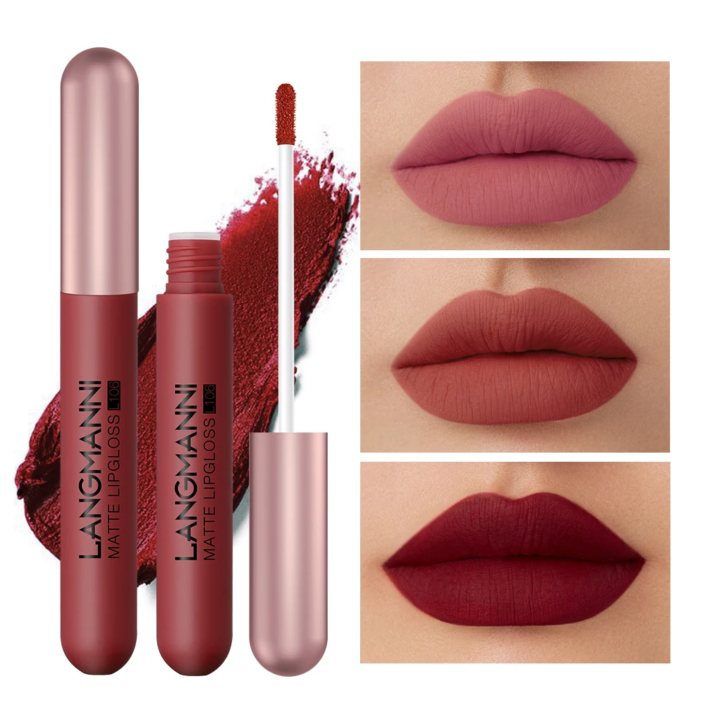 Langmani 6-pack/set matte lip gloss velvet lipstick, long-lasting and non stick to cup liquid lipstick