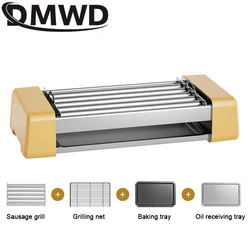 DMWD Rotating Sausages Machine Multifunctional Electric Barbecue Grill 3in1 Hot Dog Heating Machine 5 Rods Corn Sausage Maker