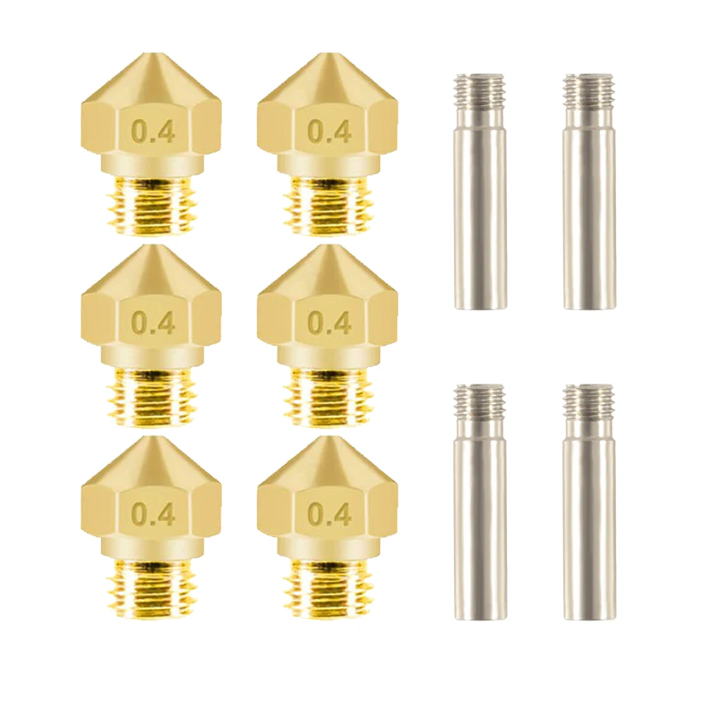 6 Pcs MK10 M7 Exturder Nozzle 0.4mm Brass Extruder Head Hotend 1.75mm Filament with 4 Pcs MK10 Heatbreak Throat