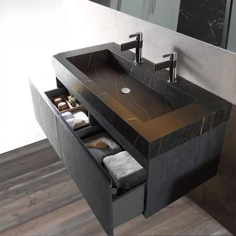 

Stainless steel bathroom set, bathroom cabinet combination, modern light luxury style, bathroom sink, washbasin, washbasin,